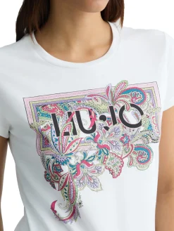 T-shirt con stampa floreale con logo bianco