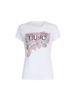 T-shirt con stampa floreale con logo bianco