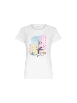 T-shirt con stampa "New York" con strass bianco