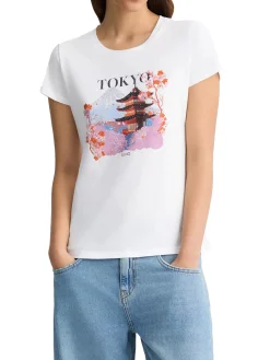 T-shirt con stampa "Tokyo" con strass bianco