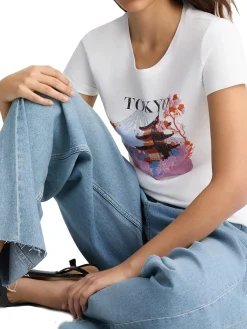 T-shirt con stampa "Tokyo" con strass bianco