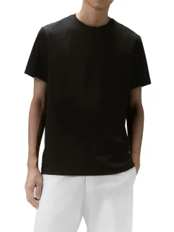 T-shirt in piquet stretch di cotone e seta nero