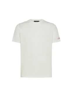 T-shirt in piquet stretch di cotone e seta panna