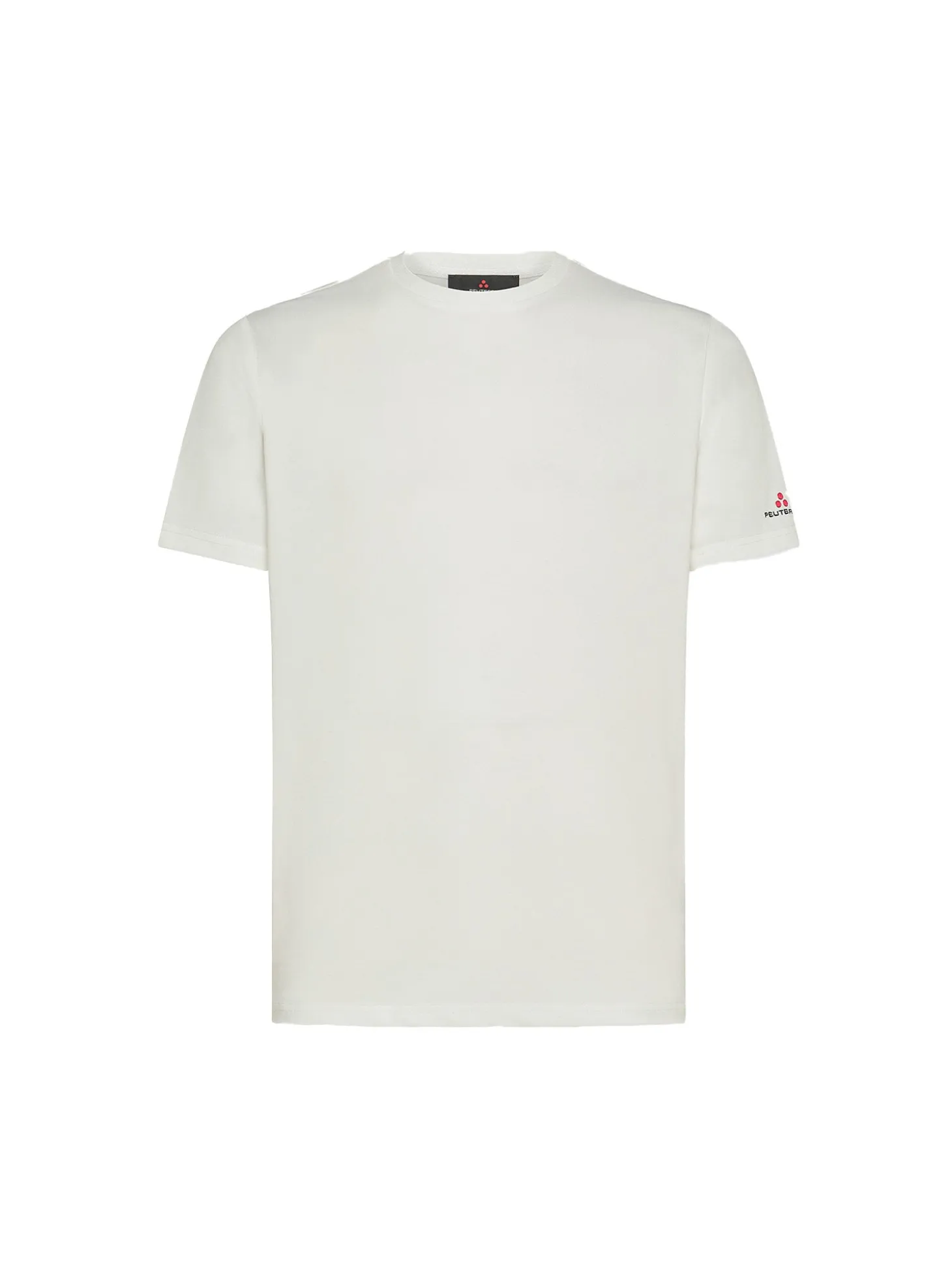 T-shirt in piquet stretch di cotone e seta panna