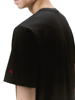 T-shirt in piquet stretch di cotone e seta nero