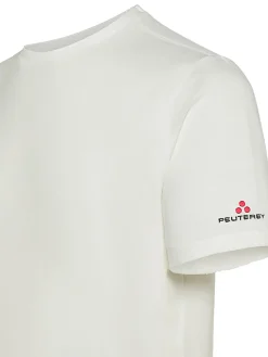 T-shirt in piquet stretch di cotone e seta panna