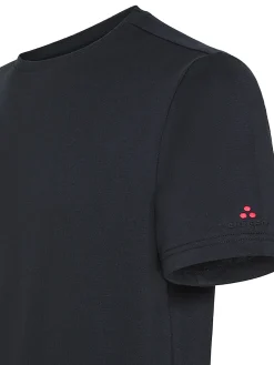 T-shirt in piquet stretch di cotone e seta blu