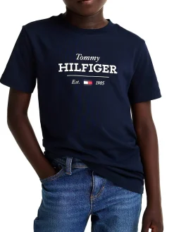 T-shirt kids 1985 Collection con logo blu