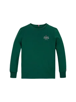 T-shirt kids a maniche lunghe con logo sul petto verde