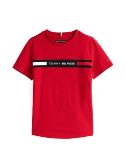 T-shirt kids con inserto in maglia e logo rosso