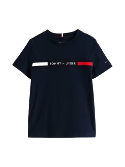 T-shirt kids con inserto in maglia e logo blu