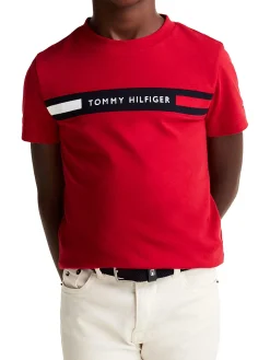 T-shirt kids con inserto in maglia e logo rosso
