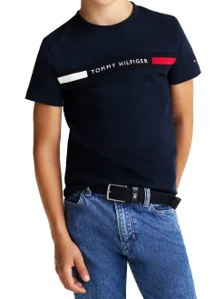 T-shirt kids con inserto in maglia e logo blu