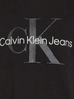 T-shirt kids logo glitter monogram nero