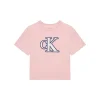 T-shirt kids logo monogram flock boxy rosa
