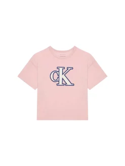T-shirt kids logo monogram flock boxy rosa