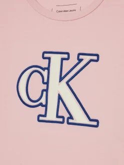 T-shirt kids logo monogram flock boxy rosa