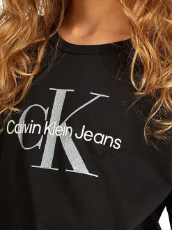 T-shirt kids monologo glitter nero
