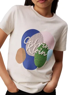T-shirt kids stampa grafica multicolor panna