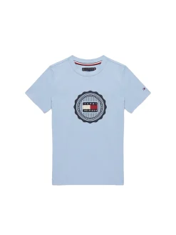 T-shirt kids stampa logo frontale celeste