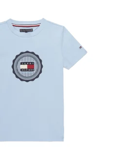 T-shirt kids stampa logo frontale celeste