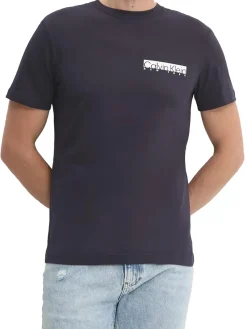 T-shirt linear box logo blu