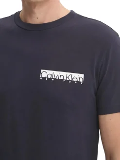T-shirt linear box logo blu