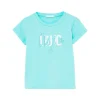 T-shirt logo frontale strass celeste
