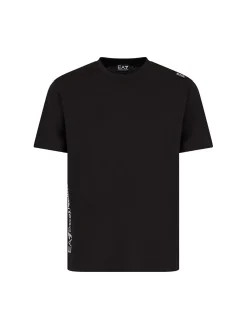 T-shirt manica corta banda logo laterale nero