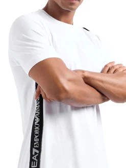 T-shirt manica corta banda logo laterale bianco