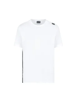 T-shirt manica corta banda logo laterale bianco