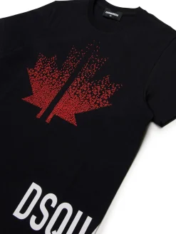 T-shirt manica corta con foglia e logo laterale nero