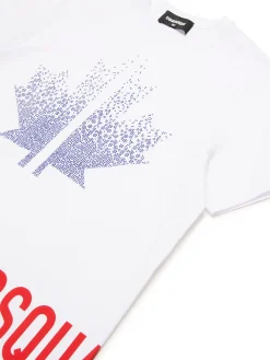 T-shirt manica corta con foglia e logo laterale bianco