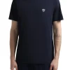 T-shirt manica corta logo patch sul petto blu