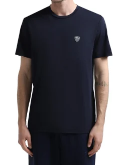 T-shirt manica corta logo patch sul petto blu