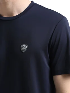 T-shirt manica corta logo patch sul petto blu