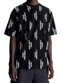 T-shirt manica corta stacked logo aop nero