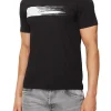 T-shirt manica corta stampa brush con logo a contrasto nero
