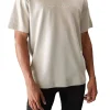 T-shirt manica corta stampa logo embossed panna