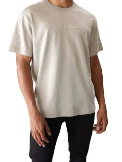 T-shirt manica corta stampa logo embossed panna