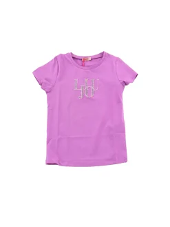 T-shirt manica corta stampa strass viola