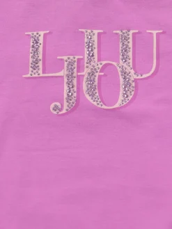 T-shirt manica corta stampa strass viola
