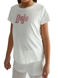 T-shirt manica corta strass bianco