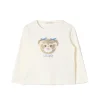 T-shirt manica lunga con orsetto e fiocchetti bianco