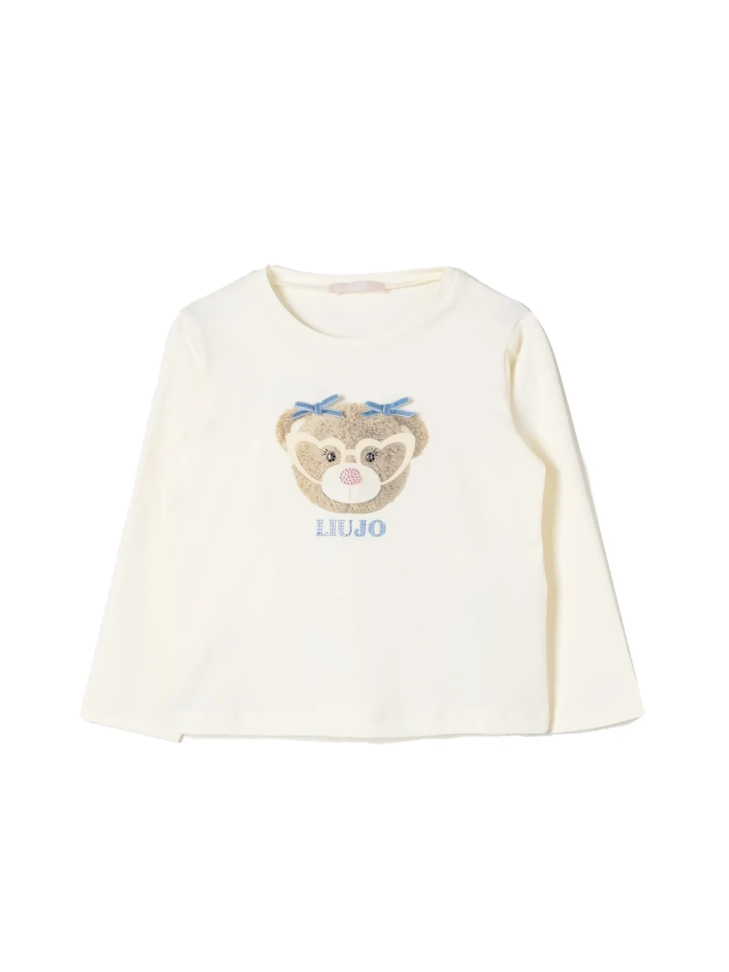 T-shirt manica lunga con orsetto e fiocchetti bianco