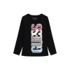 T-shirt manica lunga con scritta patch nero