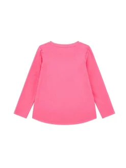 T-shirt manica lunga logo paillettes fucsia