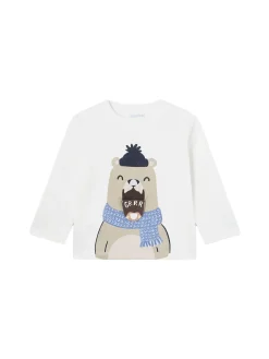 T-shirt manica lunga orso panna