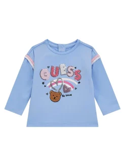 T-shirt manica lunga paillettes celeste