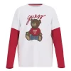 T-shirt manica lunga patch bear bianco